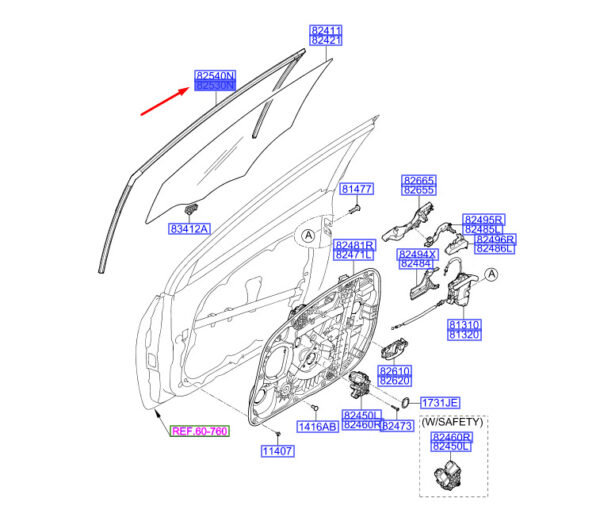 82530A6700 - Hyundai i30 MK3 door glass front left run 82530A6700 NEW ORIGINAL