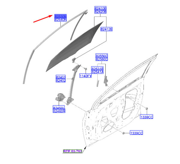 82530Q0000 - Hyundai i20 MK3 door window glass front left 82530Q0000 NEW ORIGINAL