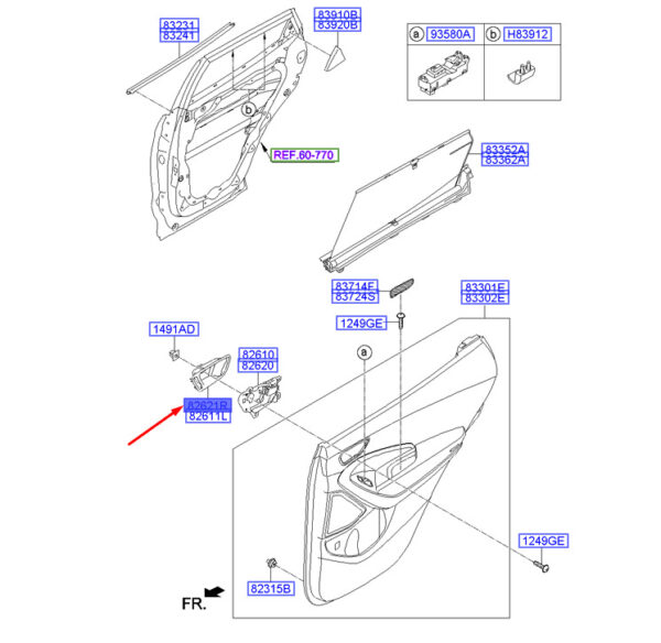 826212W000VYN - Hyundai Santa FE DM MK3 door handle housing rear right 826212W000VYN NEW ORIGINAL