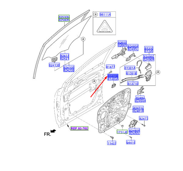 826302W000 - Hyundai Santa Fe MK3 Handle Connection Cage Front Left Inside 826302W000 NEW