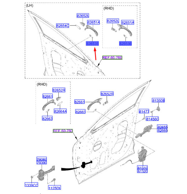 82653N7000 - Hyundai Tucson NX4 MK4 Front Left Door Handle Pads 82653N7000, Original Part