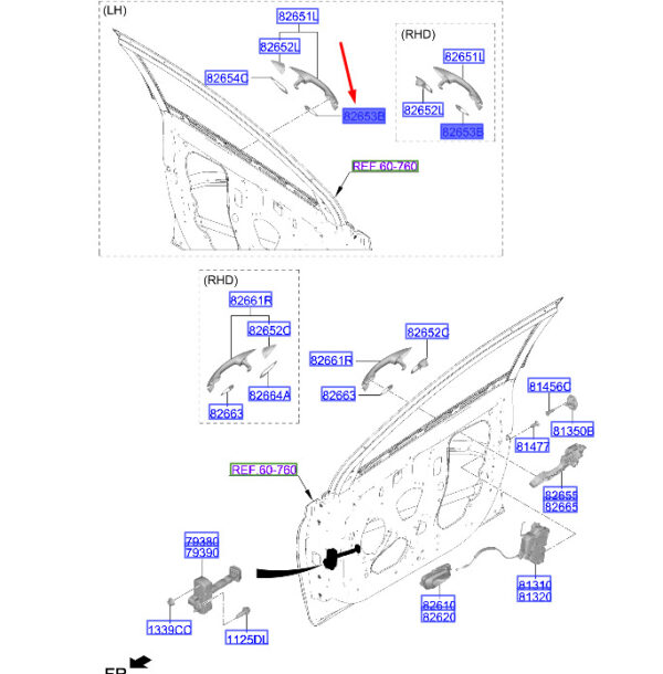 82653Q0000 - HYUNDAI i20 MK3 Front Door Left Door Handle Hinge Pad 82653Q0000 NEW GENUINE