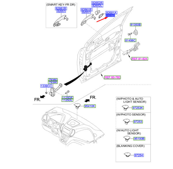 826542W000 - Hyundai Santa FE MK3 door handle cushions front left outside 826542W000, original part