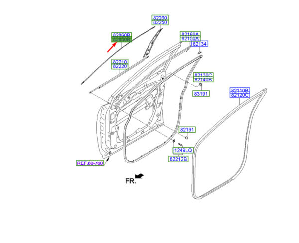 828502W000 - Hyundai Santa Fe MK3 DM Door Frame Front Left Top Bar 828502W000 NEW