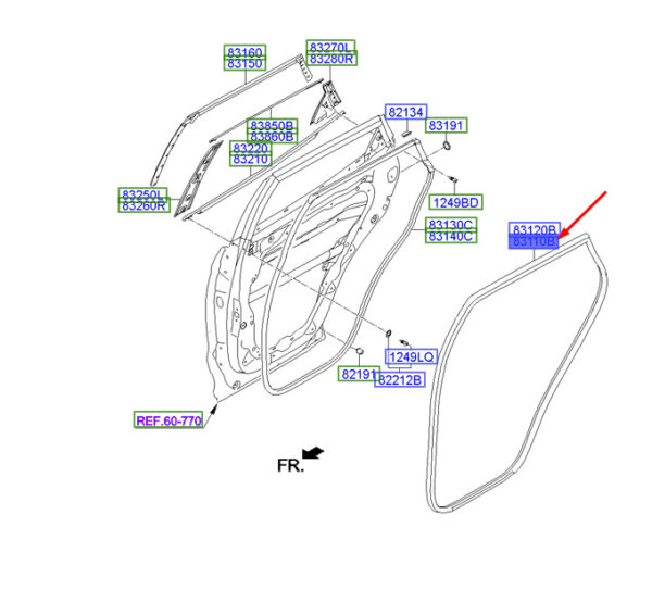 831102W000RYN - Hyundai Santa Fe MK3 DM door gasket rear left 831102W000RYN NEW ORIGINAL