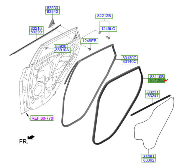 83120J9000 - Hyundai Kona MK1 door gasket rear right 83120J9000 NEW ORIGINAL