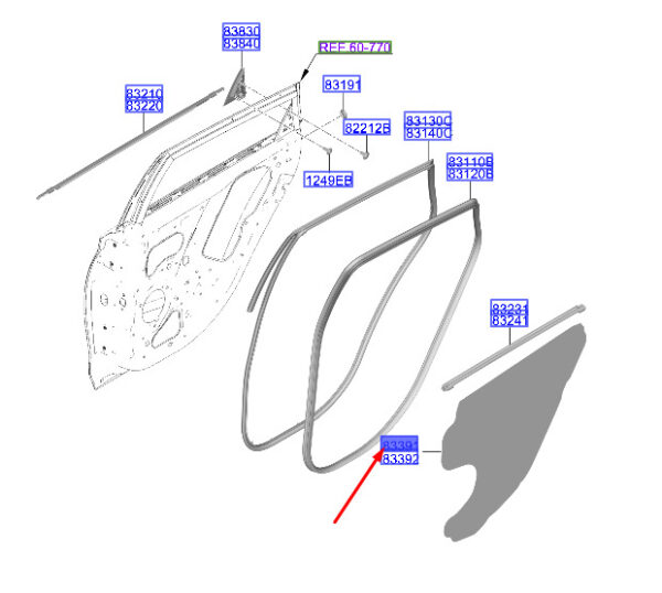 83391Q0010 - Hyundai i20 MK3 door trim gasket rear left 83391Q0010, original