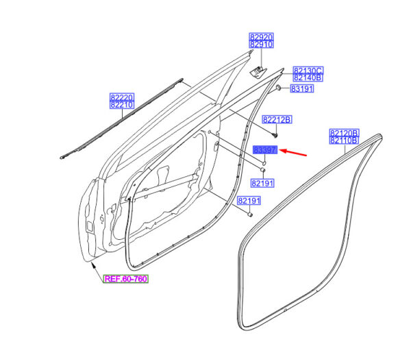 833972H000 - Hyundai i30 MK3 cover belt for front door hole 833942H000, original