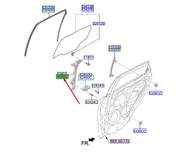 83404J9000 - Hyundai Kona MK1 rear right power window 83404J9000, original part