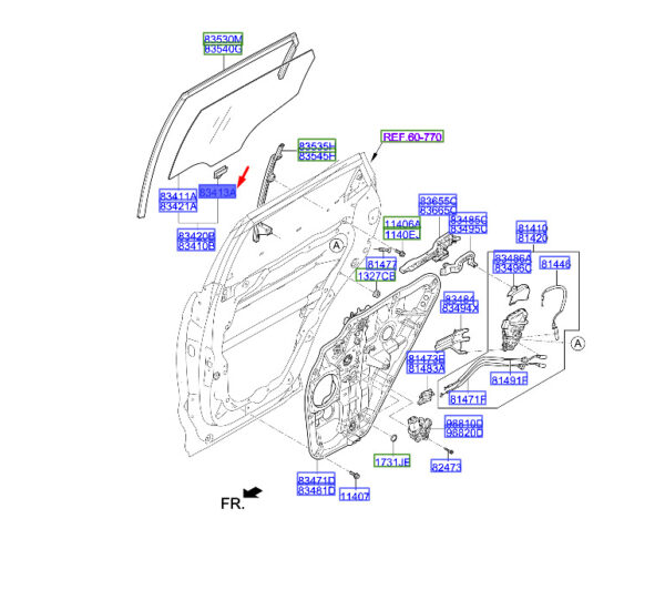 834132W000 - Hyundai Santa Fe MK3 DM handle for rear door glass 834132W000, original part