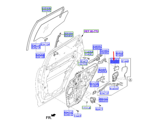 834962W000 - Hyundai Santa Fe MK3 DM door lock adapter rear right 834962W000, original part