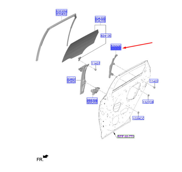 83560N7000 - Hyundai Tucson NX4 MK4 Tür hinten rechts hinterer Kanalbaugruppe 83560N7000