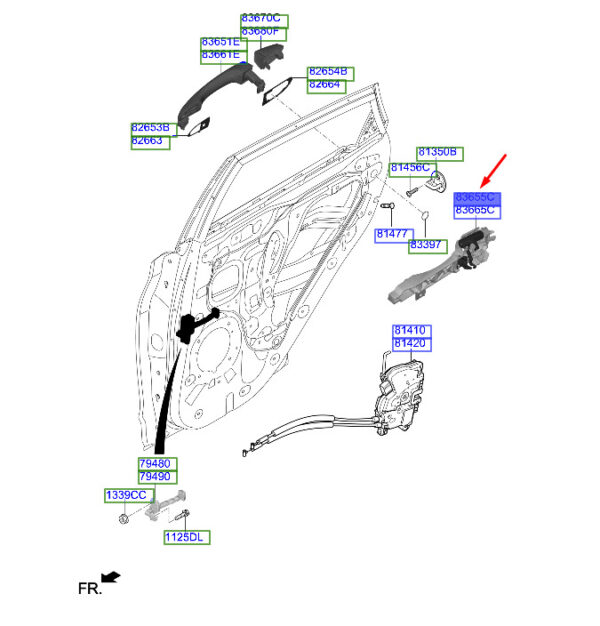 83655J9000 - Hyundai Kona MK1 Door Handle Base Rear Left 83655J9000, Genuine Part