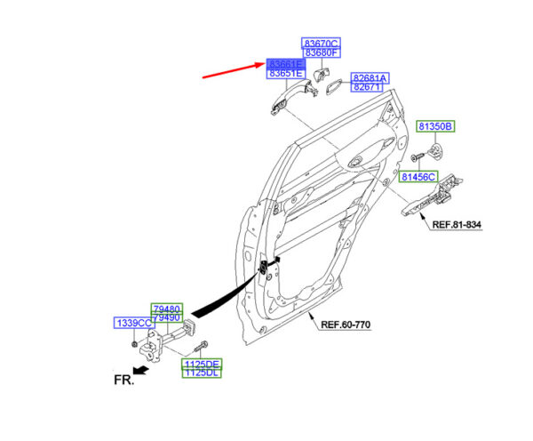 836612W010 - Hyundai Santa Fe MK3 DM door handle rear right outside 836612W010 NEW ORIGINAL