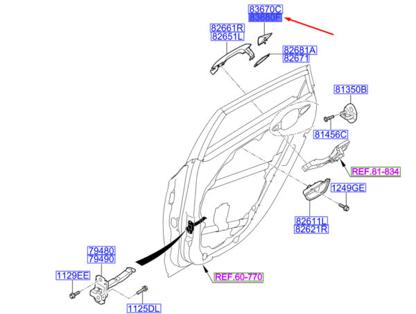 83662A6000CA - Hyundai i30 MK3 handle cover rear right outside 83662A6000CA NEW ORIGINAL