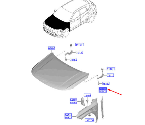 84116BE000 - Hyundai Kona MK2 front left fender insulator 84116be000, original