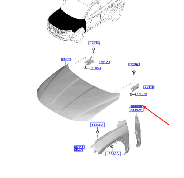 84126N7000 - Hyundai Tucson NX4 MK4 Front Right Fender Insulator 84126N7000, Original Part
