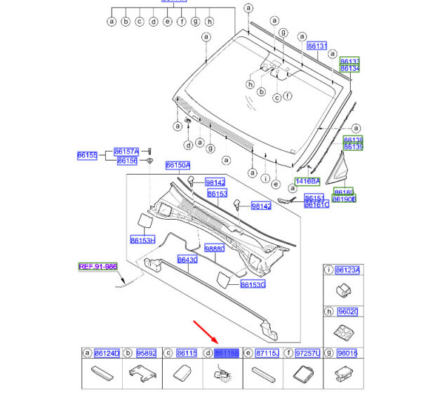 861152W000 - Hyundai Santa Fe MK3 DM Windscreen Defroster Wiring 861152W000
