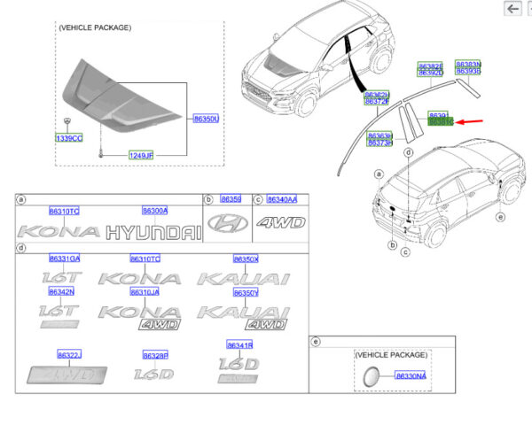 86381J9000 - Hyundai Kona MK1 door B-column belt rear left 86381J9000, original part