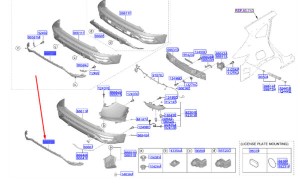 86696N7050 - Hyundai Tucson NX4 MK4 Center Range for Rear Bumper 86696N7050, Original Part