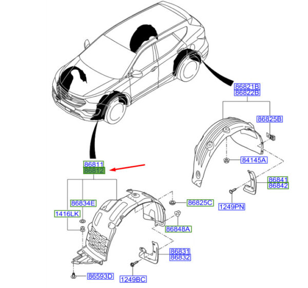 868122W500 - Hyundai Santa FE MK3 DM wheelbase trim front right 868122W500 NEW ORIGINAL