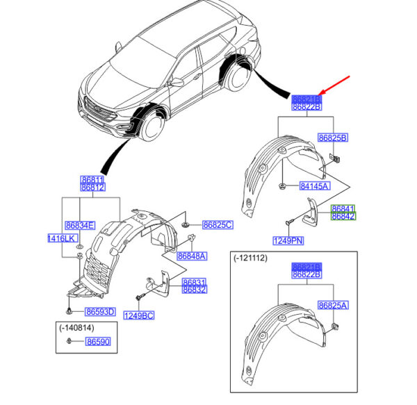 868212W000 - Hyundai Santa FE MK3 DM wheel run trim rear left 868212W000 NEW ORIGINAL
