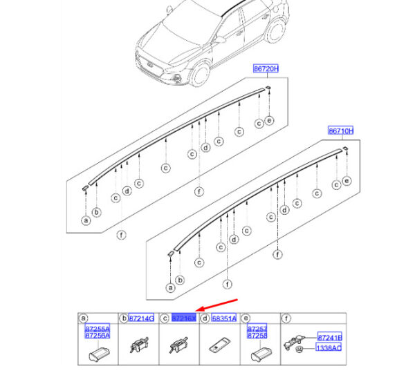 87227G4200 - Hyundai i30 MK3 roof strip clip 87227G4200, original part
