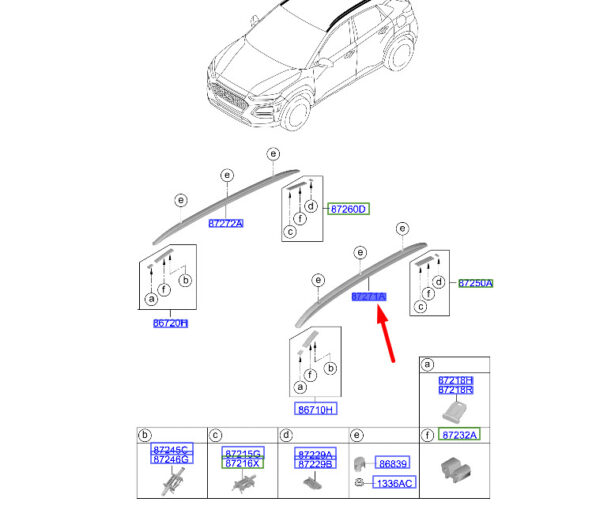 87270J9000PGY - Hyundai Kona MK1 roof rack left 87270J9000PGY, original