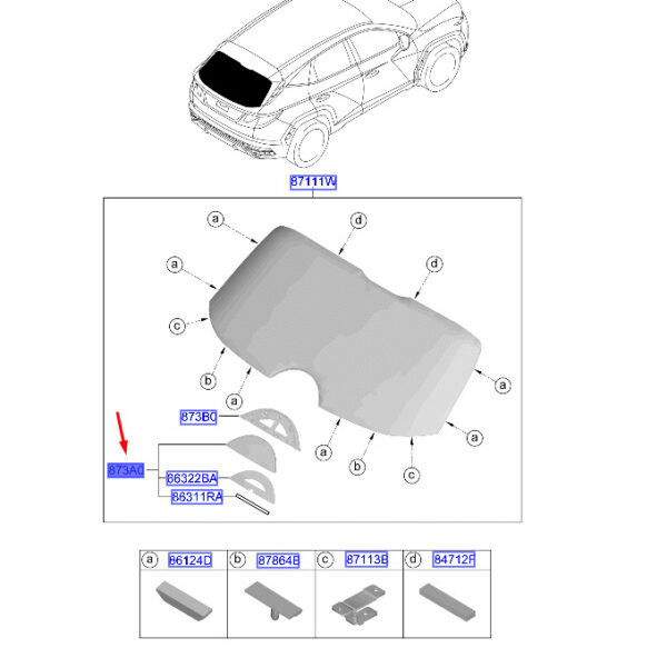 873A0N7200 - Hyundai Tucson NX4 Logo Embellishment Rear 873A0N7200, Original Part