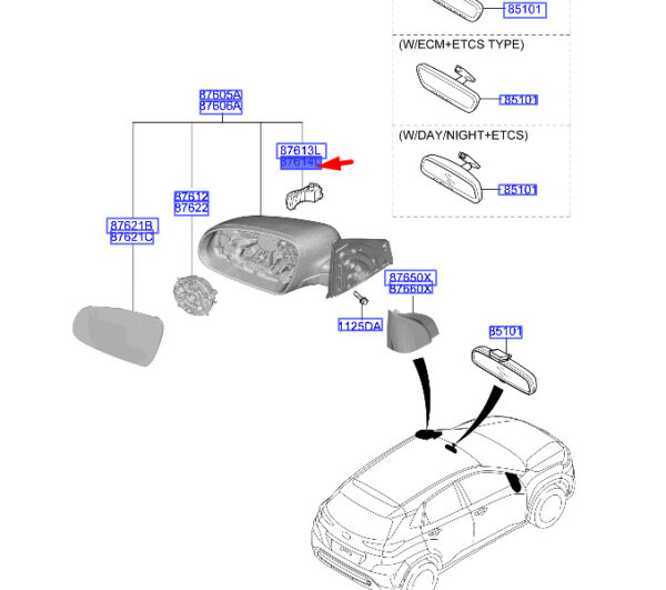 87624J9500 - Hyundai Kona MK1 front right door mirror light 87624J9500, original part