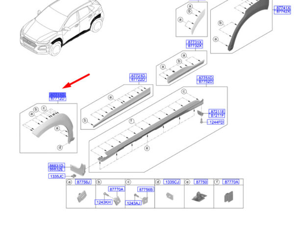 87711J9500PGY - Hyundai Kona MK1 fender trim front left 87711J9500PGY, original part