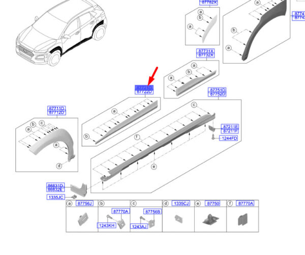 87721J9500PGY - Hyundai Kona MK1 door strip front left 87721J9500PGY, original part
