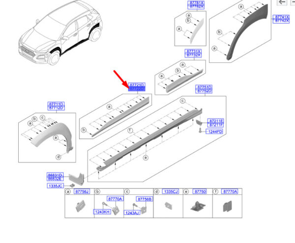 87722J9500PGY - Hyundai Kona MK1 door strip front right 87722J9500PGY, original