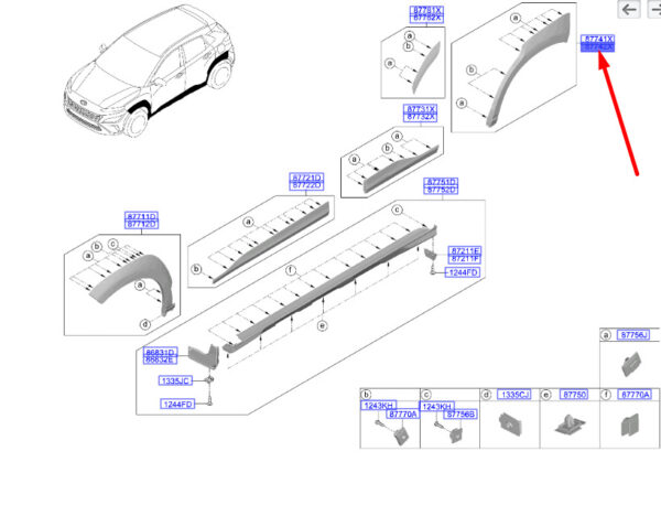 87742J9500 - Hyundai Kona MK1 Right Side Trim 87742J9500, Original Part