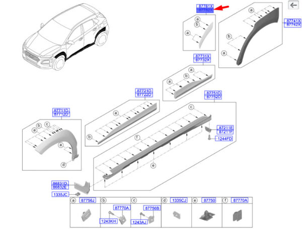 87782J9500PGY - Hyundai Kona MK1 Right Rear Door Trim No. 2 87782J9500PGY, Original