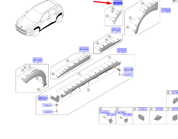 87782J9NA0 - Hyundai Kona MK1 rear door No. 1 right molding 87782J9NA0 NEW ORIGINAL