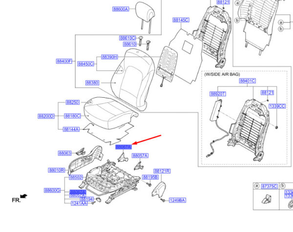 882932W000NBC - Hyundai Santa FE MK3 interior cover for front right seat 882932W000NBC, original part