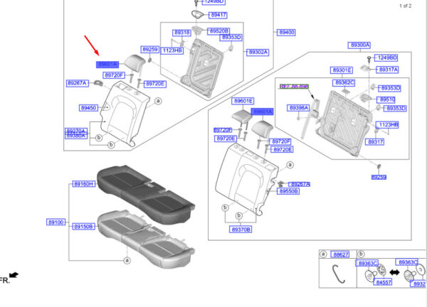 89700J9100SNY - Hyundai Kona MK1 headrest rear seat 89700J9100SNY, original