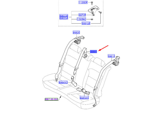 89850G4000TRY - Hyundai i30 MK3 rear seat belt center 89850G4000TRY NEW ORIGINAL