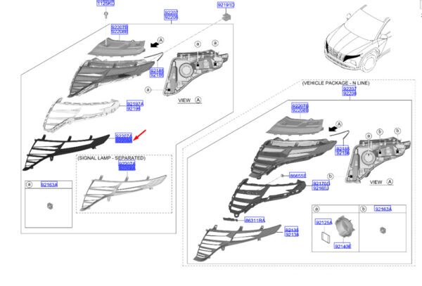 92136N7000 - Hyundai Tucson NX4 MK4 daytime running light trim right 92136N7000, original part