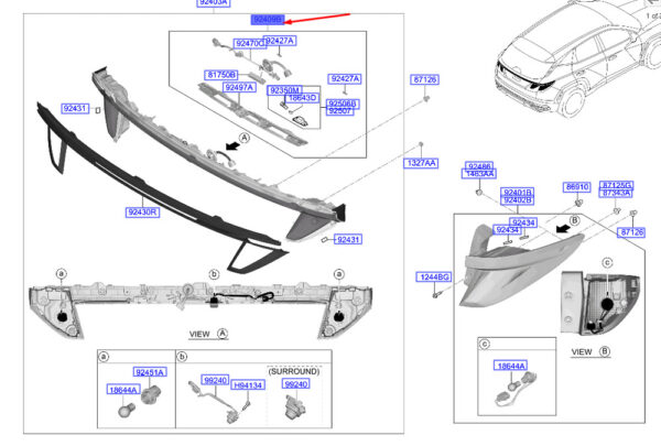 92409N7020 - Hyundai Tucson NX4 MK4 Heckklappenverkleidung Mittelleuchte Baugruppe 92409N7020
