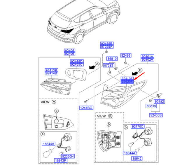 924202W030 - Hyundai Santa FE MK3 Outdoor Right Tail Light Glass/Enclosure 924202W030 NEW