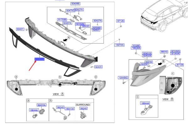 92430N7000 - Hyundai Tucson NX4 Tailgate Light Center Light Lens/Enclosure 92430N7000-Part