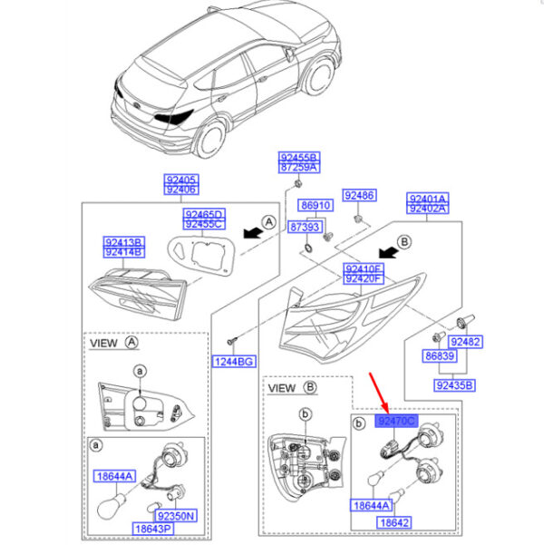 924802W000 - Hyundai Santa FE MK3 Rear Outer Combo Lamp Holder/Wiring 924802W000