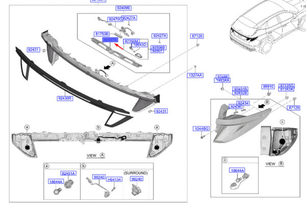 92497N7110 - Hyundai Tucson NX4 Tailgate Center Bezel Blind Cover 92497N7110part