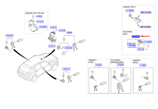 95430J9800 - Hyundai Kona MK1 Keyless Access Radio Transmitter 95430J9800, Original Part