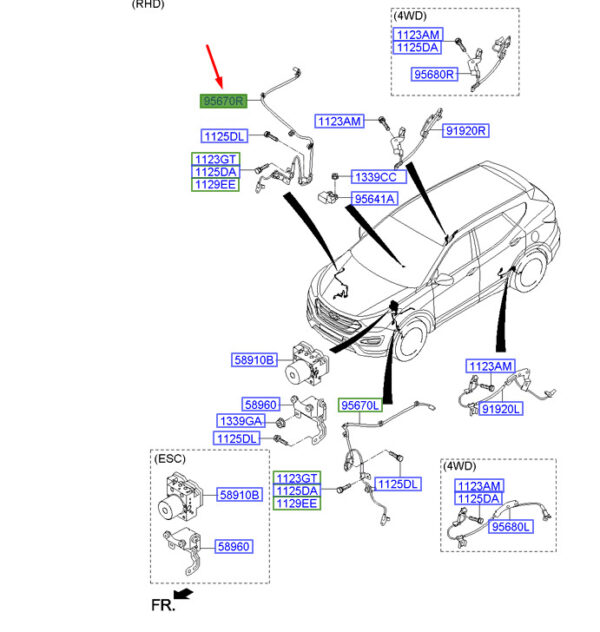956712W000 - Hyundai Santa Fe MK3 DM ABS Sensor Front Right 956712W000 NEW ORIGINAL