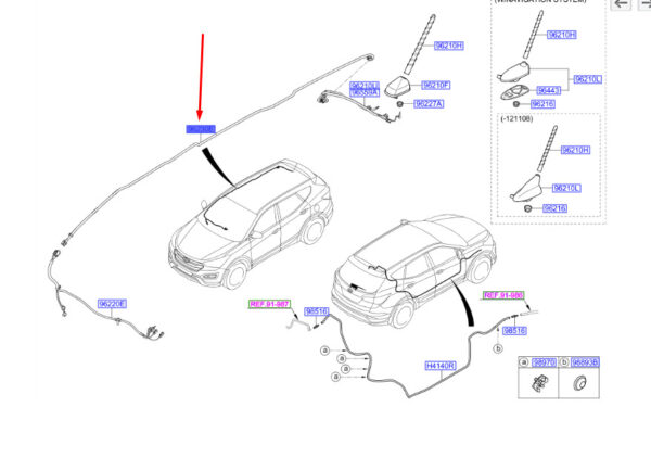 962302W000 - Hyundai Santa Fe MK3 DM Antenna Floor No. 1 Supply Line Cable 962302W000 NEW