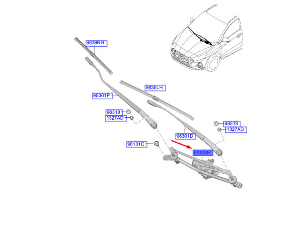 98100Q0000 - Hyundai i20 MK3 windshield wiper motor/linkage LHD 98100Q0000 NEW ORIGINAL