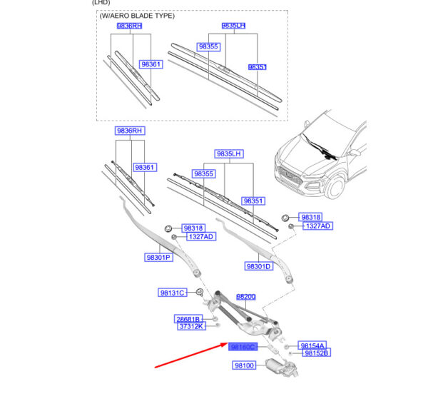 981603X000 - Hyundai Kona MK1 windshield wiper motor crank arm 981603X000 NEW ORIGINAL